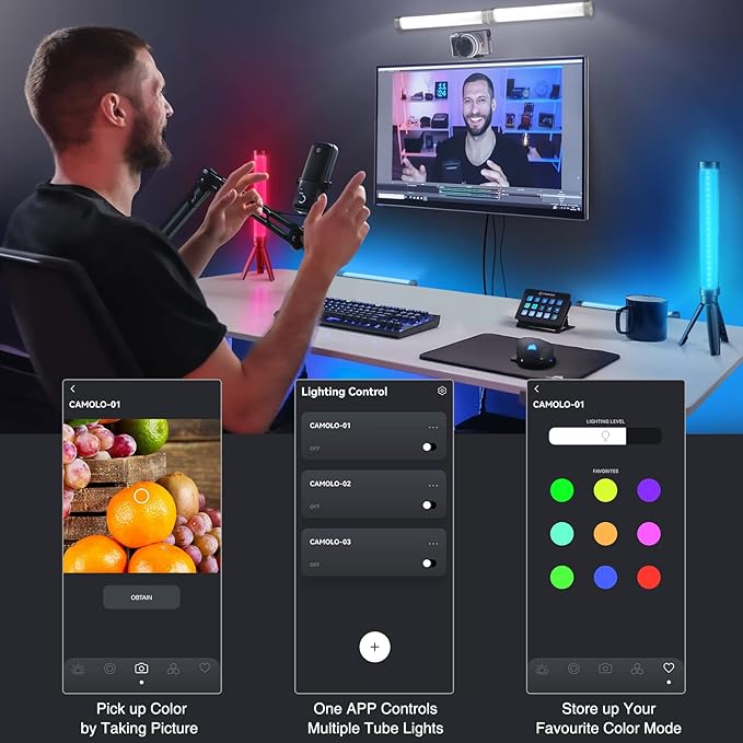 Portable RGB Handheld Light Wand LED Stick Tube Light Magnetic Photography Lighting with App Control Full Color Brightness Adjustable 10 Effects 2500k-8500K CRI 95+