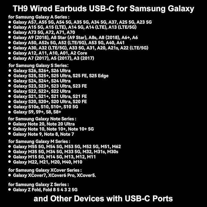 MAS CARNEY USB C Earbuds Wired Ear Buds for Samsung Galaxy S25 S24 S23 S22 S21 S20 Ultra FE A16 A17 A26 A36 A53 5G A56 Z Fold 6 USBC in-Ear Headphones Wired Type C Earbud Earphones Headsets with Mic