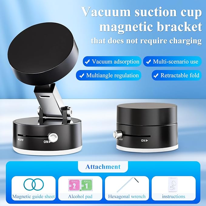 Vacuum Magnetic Phone Holder Suction Phone Mount,Magnetic Suction Cup Car Phone Mount,Double-Sided Magnetic Cell Phone Holder for All Smooth Surface (A-White)