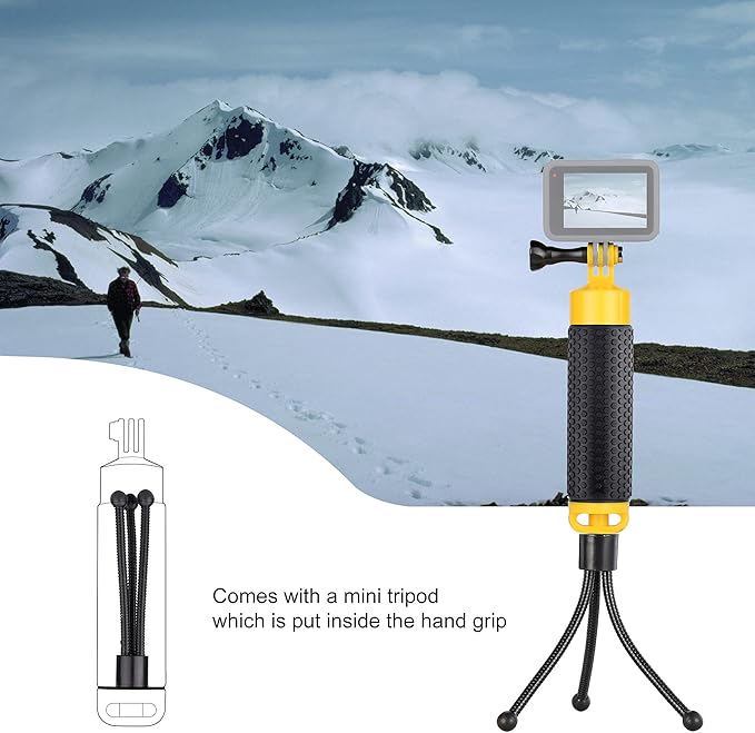 YALLSAME Floating Hand Grip Underwater Handle Mount with Detachable Tripod Stand for GoPro Hero 13 12 11 10 9 7 8 6 5 4 Max Mini Session DJI Action Camera Ideal for Diving Snorkeling Swimming Sport