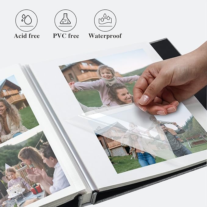 Vienrose Large Photo Album Self Adhesive for 4x6 8x10 Pictures Linen Scrapbook Album DIY 60 Blank Pages with A Metallic Pen Grassgreen