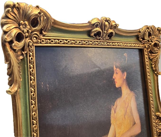 CISOO 8x10 Vintage Picture Frame Antique Ornate Green and Gold Photo Frame, for Table Top and Wall Display, Decorative Floral Design Retro Home Decor, Photo Gallery Art