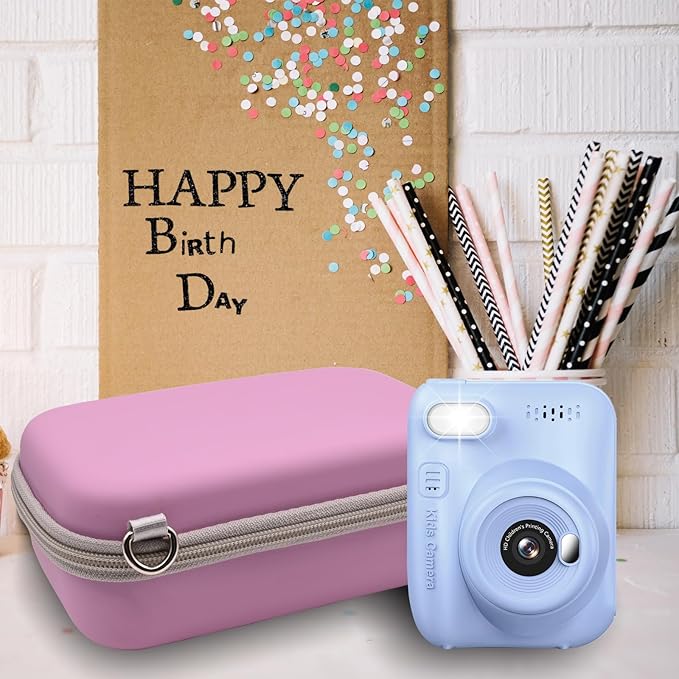 Instant Print Film Camera Case for Kid Cameras & Digital Video Camera, Hard Storage Holder Organizer Bag Compatible with ESOXOFFORE/Dylanto/Anchioo/MINIBEAR and More (Pink)