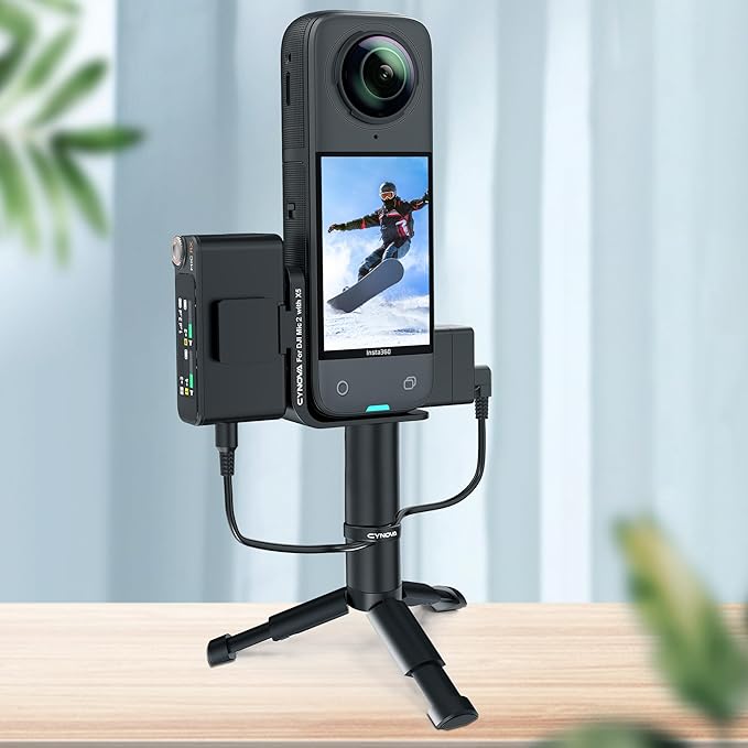 CYNOVA Insta 360 X5 Cold Shoe Mount, Invisible Mic Bracket for Insta360 X5 Accessories, Designed Specifically for DJI Mic 2（with 3.5mm Audio Cable and Fixed Velcro）