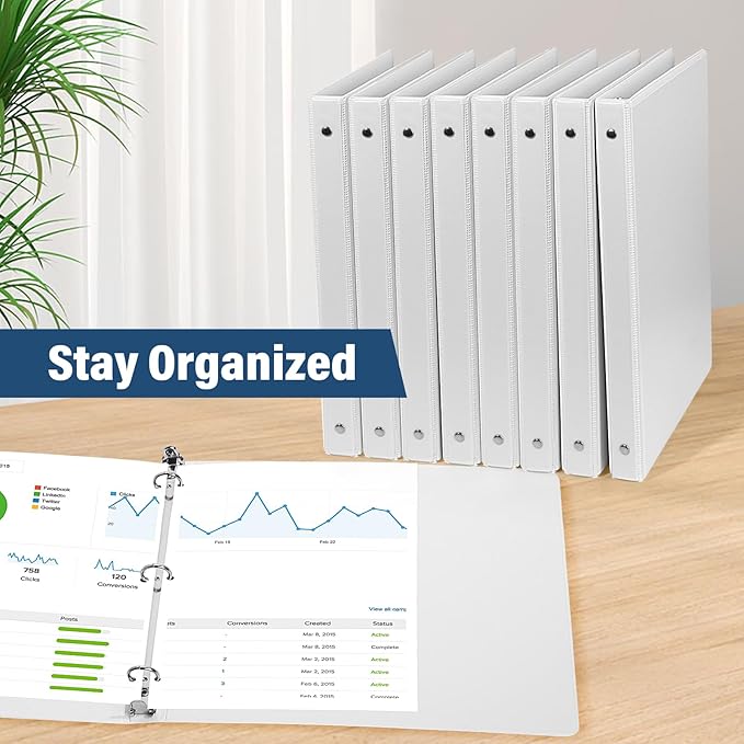 1/2 Inch 3-Ring-Binder with Pockets, 0.5''-inch Round Binders Holds 100 Sheets US Letter Size 8.5'' x 11'' - Bundle 12 Packs White Binders for Home, Office, and Back to School (0.5'' - 12 Packs)