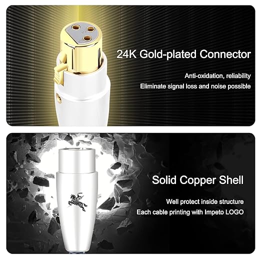 Balanced XLR Cables, 3-Pin Balanced XLR Microphone Cable Male to Female Mic Cable, 24k Gold Plated Connector and Solid Copper Shell 9.8ft/3M