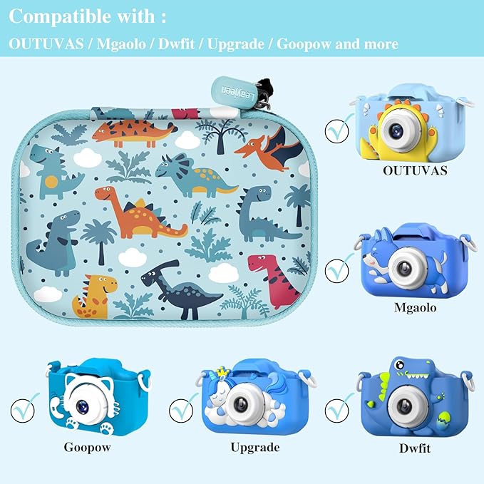 Leayjeen Kids Camera Case Compatible with OUTUVAS/Goopow/Mgaolo/HOOMOON/Kids Camera Toys and Kids Digital Video Camcorder Camera,Best Birthday Christmas Gift -Light Blue Dinosaur(Case Only)