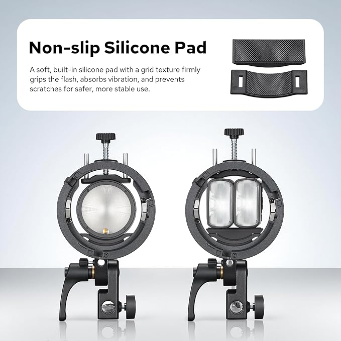 Godox S3 Speedlite Bracket, S-Type Bracket Updated Version Bowens Mount Holder for Godox V1 V1Pro V100 AD300Pro AD300ProII AD200ProII AD200Pro AD200 V860II V860III TT350, Support ±90° Angle Adjustment