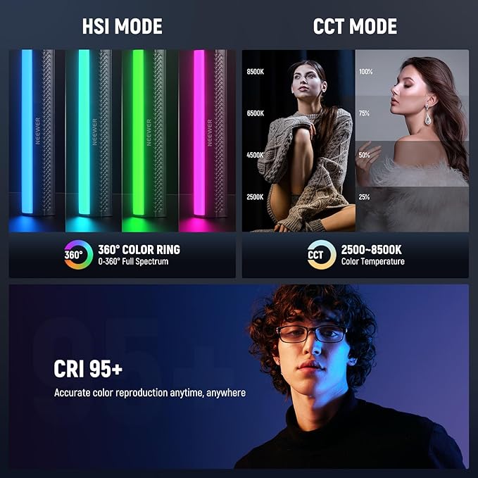 NEEWER RGB Light Wand with Desk Tripod, Magnetic Handheld Photography Video Lighting Stick, 2500K-8500K Dimmable CRI95+ Full Color LED Tube Light Bar, 2550mAh Battery 17 Scenes for Vlog TikTok, TL20C