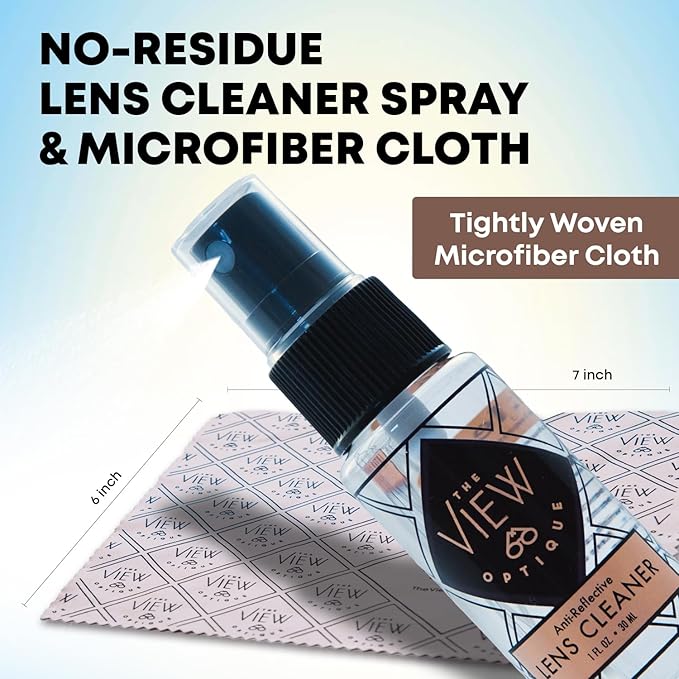 Anti-Reflective Lens Cleaner Spray Kit – (1) 1oz Glasses Cleaner Spray, (1) Microfiber Cloth for Eyeglasses, Sunglasses, Lenses, Screens and Camera Cleaning Kit (2 Piece Set)