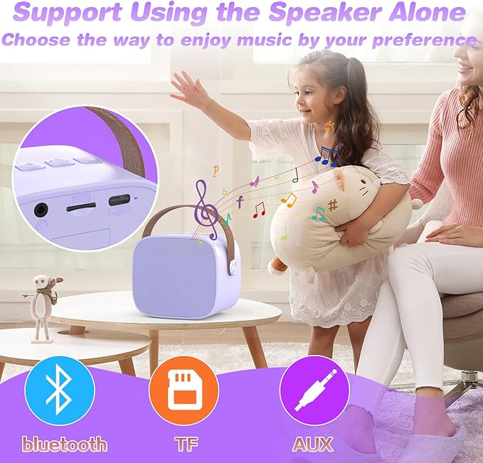 Mini Karaoke Machine,Funny Toys Christmas Birthday Gifts for Kids Age 4-12 Girls,Boys,Adults,MEGUO Karaoke Microphone Toys for 4,5,6,7,8,9,10,11,12+ Year Old Girls Boys (Purple 2 mics)