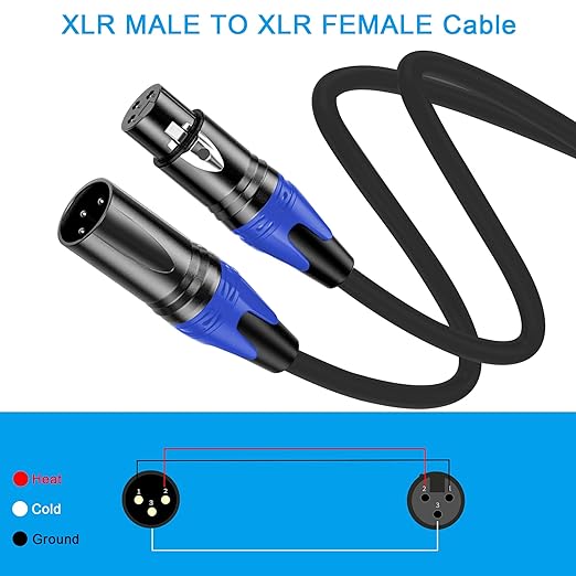 XLR Cable 10FT 2Pack Black- Premium Balanced Microphone Cable 3-Pin XLR Male to Female Mic Speaker Cable, Pure Copper and Plated Conductors