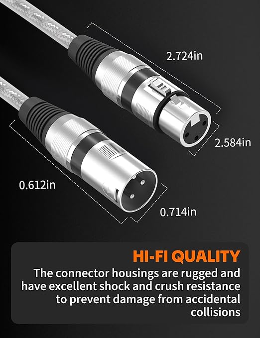 XLR Microphone Cable 25FT Male to Female Balanced Mic Cord with Oxygen-Free Copper 3-Pin XLR Connectors for Audio Mixer Studio Monitor PA System Microphone Podcast Recording