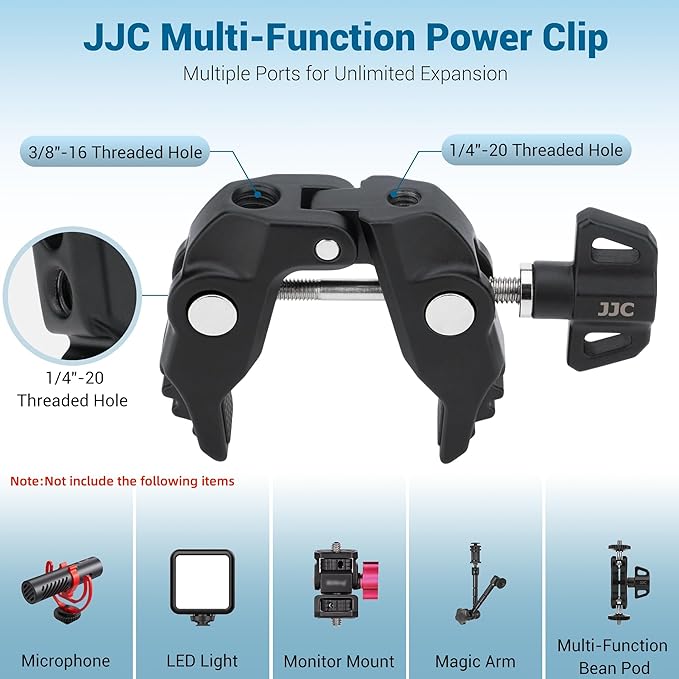 Universal Super Clamp Camera Mount, Adjustable Metal Heavy Duty Clamp with 1/4"-20 & 3/8"-16 Threads, 0.47-2.36'' Jaw Grip Desk Clamps for Magic Arm Light Stand Tube Bike Handlebar Stroller Tripod