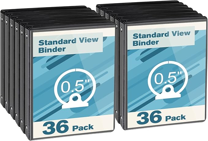 CIXILDTS 0.5-inch Round Ring Binder, Durable 1/2" 3 Ring Binder Fit Letter Size Paper, Black, 36-Pack