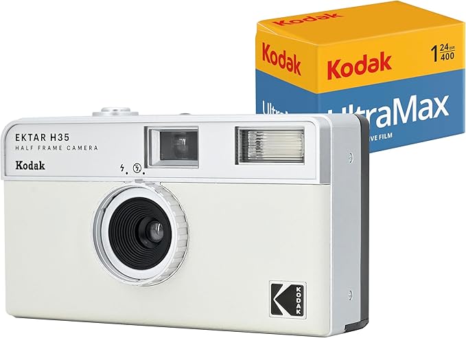 Kodak EKTAR H35 Half Frame 35mm Camera, Reusable, Focus-Free, Lightweight, Easy to Use (Film and AAA Battery Not Included) (White Pack with 24-Exposure Film)