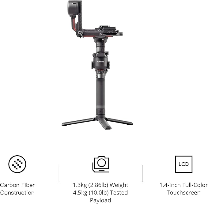 DJI RS 2 Full-Color LCD Touchscreen Gimbal Stabilizer with Cinematic Sharpness, Titan Stabilization Algorithm, Carbon Fiber Axis Arm, and Built-in Front Dial (Renewed)