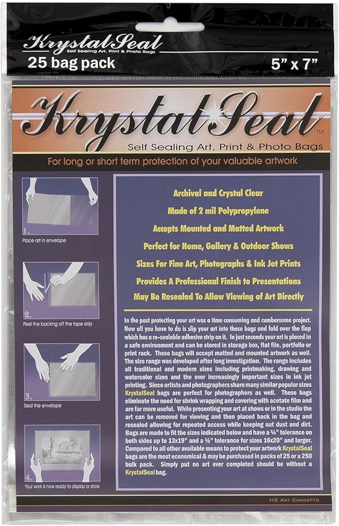 Creative Mark Krystal Seal Archival Art and Photo Bags 25-Pack 5x7