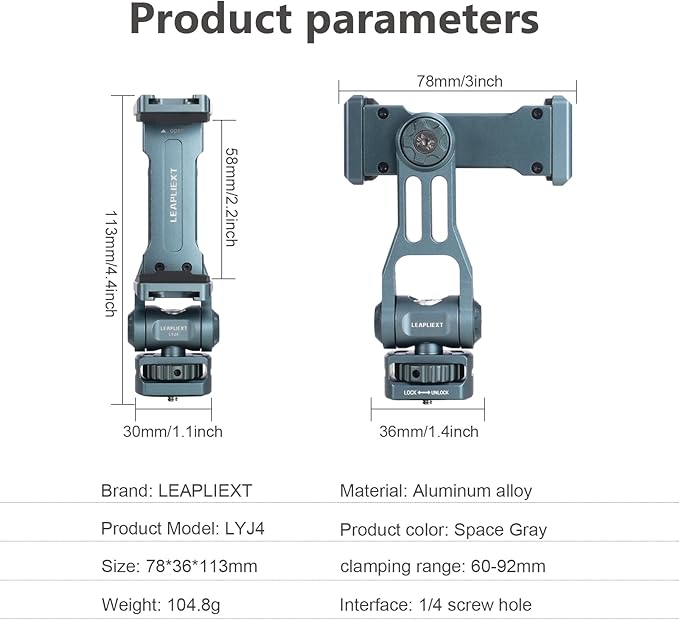 Camera Phone Holder, Metal Material, Horizontal and Vertical Rotation, Parallel 360 °, with Cold Shoe Interface Bottom 1/4 Screw, Suitable for Rabbit Cages, Handheld Selfie Videos
