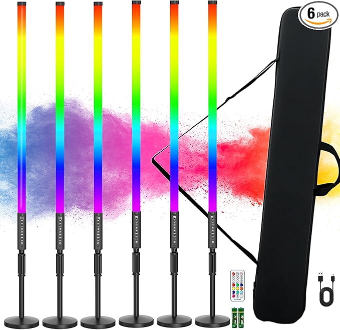 6Pack 3ft RGB Tube Light Portable 5000mAh Battery Powered with Stand Handheld Color Neon Light Bar LED Video Light with Bag for Photography DJ Dance Party Stage Painting Photo Booth Lighting