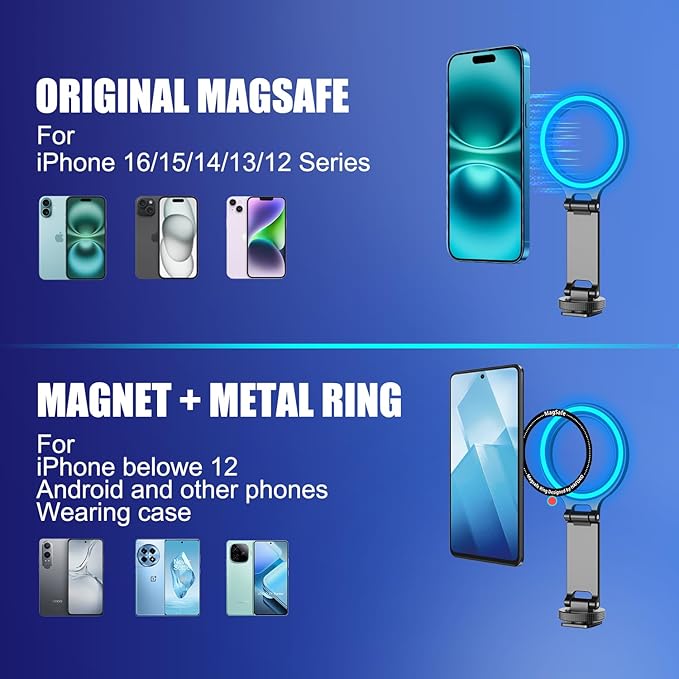 Magnetic Phone Tripod Clamp, Aluminum Magnetic Cold Shoe Camera Mount Compatible for iPhone 17/16/15/14/13 Pro Max, MAG Adapter Holder with 1/4" Screw for Photography
