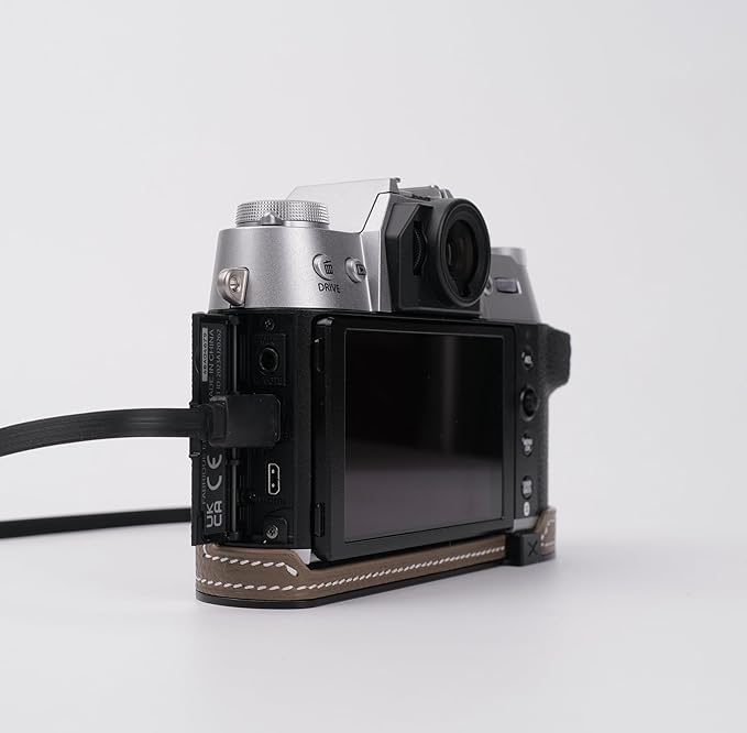 Handmade Genuine Leather Camera Half Case for Fujifilm X-T50 - Top Layer Cowhide Body + Metal Base Plate - Hand Shank Free Design (Brown)