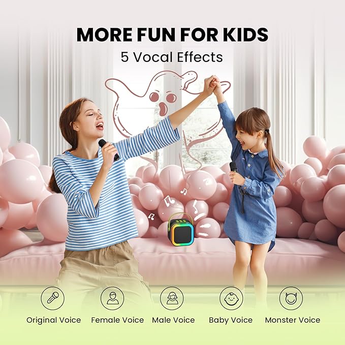 Mini Karaoke Machine for Kids, 2026 TOP Toys Birthday Valentine's Day Gifts Ideas for Girls Ages 4, 5, 6, 7, 8, 9, 10, 12+ Years Old, Portable MP3 Player with 2 Wireless Mics for Family Home Party