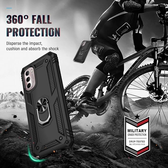 Androgate Phone Case for Motorola Moto G Stylus 2022 4G, Black, with Metal Ring Kickstand, Shockproof Cover, Compatible with HD Screen Protector