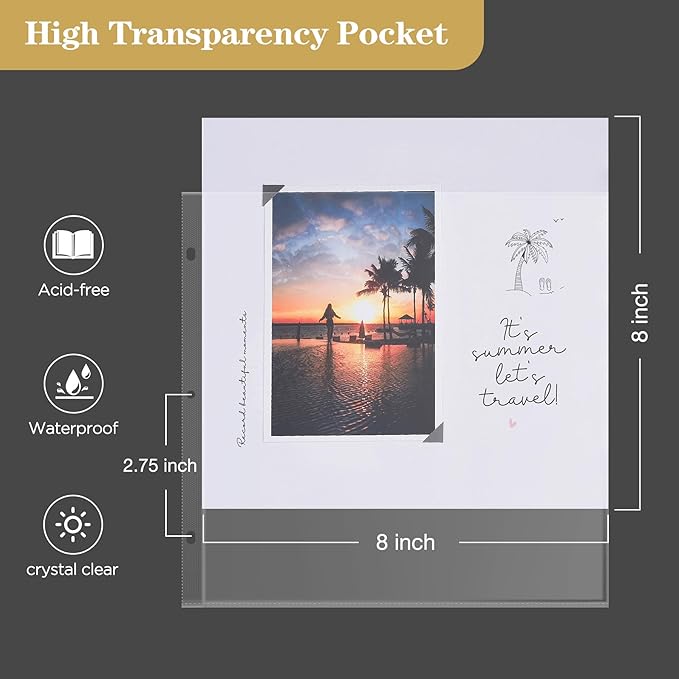 Mublalbum 8x8 Inch Small 3 Ring DIY Scrapbook Photo Album with 20 Plastic Sleeves 40 Pages Linen Cover Folder Binder for Baby Travel Wedding Anniversary and DIY Projects (Purple)
