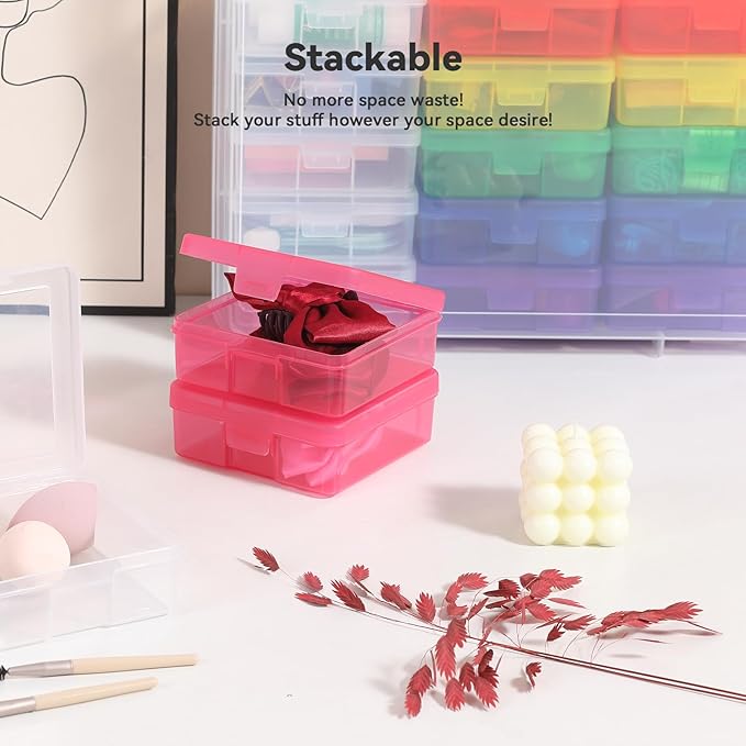 Novelinks Stackable Plastic Clear Storage Box Containers with Latching Lid - Art Craft Supply Organizer Storage Containers for Pencil Box,Crayon, Jewelry (12 Pack Colorful+6 Pack Clear-Small)