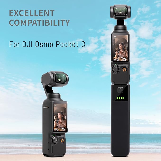 Pocket 3 Battery Handle Compatible for DJI Osmo Pocket 3 Camera, 5000mAh Portable Power Replacement, Built in 22.5Wh Extra Battery Fast Charge and Reserved 1/4”Thread Hole (1pcs)