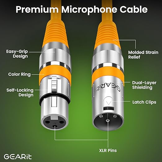 GEARit XLR Male to Female Microphone Cable (10 Feet, 10 Pack) 3-Pin Balanced Shielded Mixer, Recording Studio, Podcast - Multi Colored