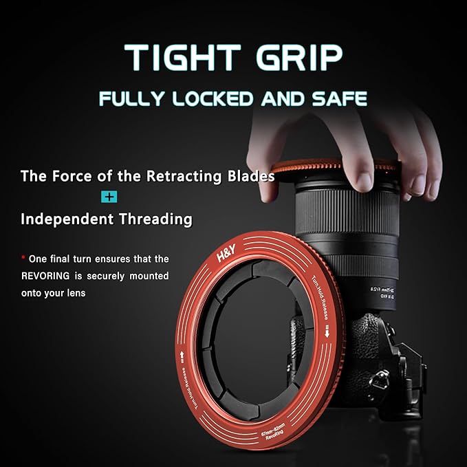 H&Y RevoRing Adjustable Step Up Ring 67-82mm to 82mm, Variable Lens Filter Adapter Ring, Universal Stepping System fits 67 72 77 82mm, Red
