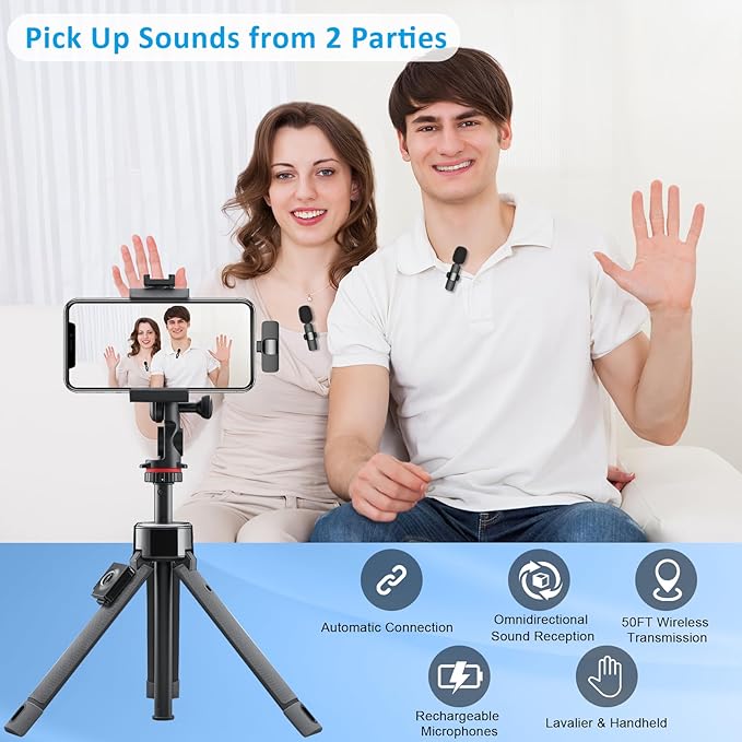 MAYBESTA Professional Wireless Lavalier Lapel Microphone for iPhone Android - Bluetooth Mini Phone Microphones for Video Recording - 2 Clip on Mics with USB C Interface for Tiktok YouTube Vlog
