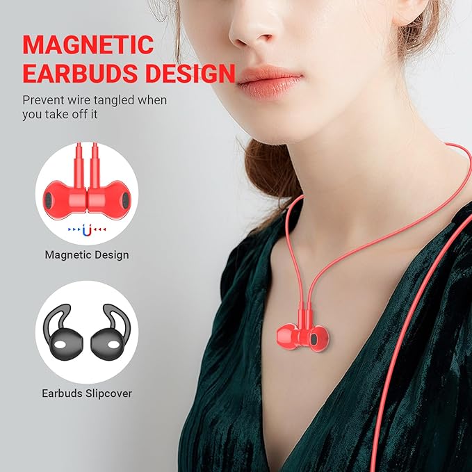 USB C Headphones for iPhone 17 Air 16 Pro Max 15, Type C Earphones with Microphone Magnet HiFi Stereo Wired Earbuds for Samsung Galaxy S26 S25 Ultra S24+ 23 A53 S21 S20 FE Flip 7 6 Fold/Pixel 10, Red