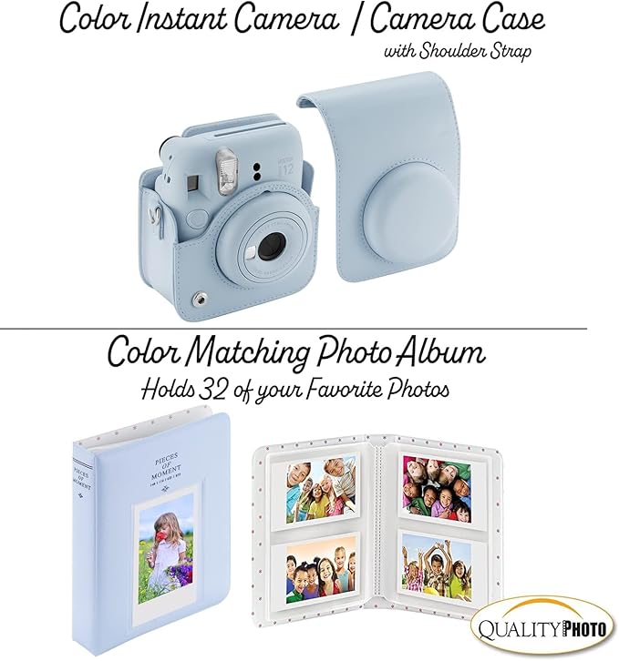 Fujifilm Instax Mini 12 Instant Camera + 40 Photo Prints + Quality Photo Value Bundle, Case, Decoration Stickers, Frames, Photo Album, (Pastel Blue)