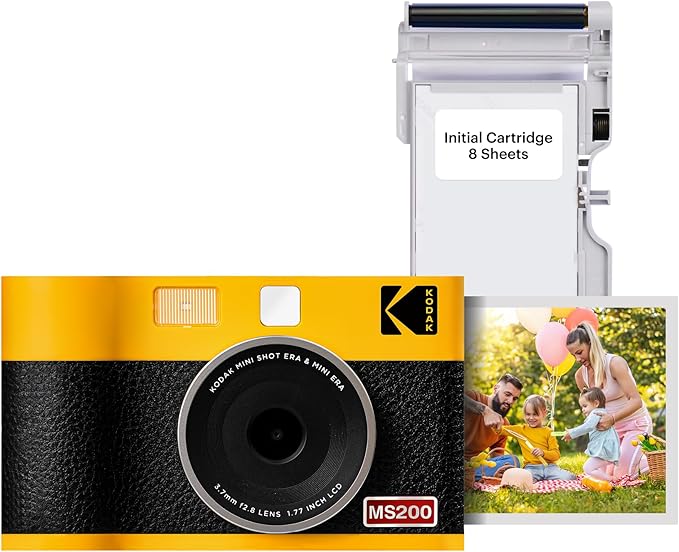 KODAK Mini Shot 2 ERA 4PASS 2-in-1 Instant Camera and Photo Printer (Yellow, Camera + 8 Sheets)