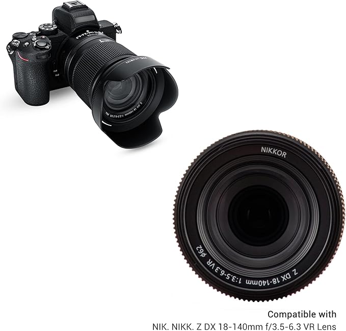Dedicated Lens Hood Shade for Nikon NIKKOR Z DX 18-140mm f/3.5-6.3 VR Lens Replaces Nikon HB-101 Lens Hood Compatible with 62mm Filter & Lens Cap