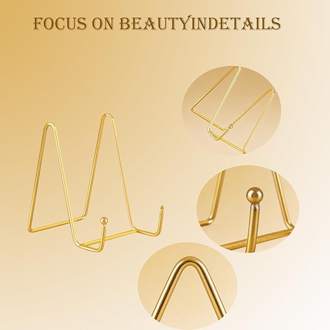 LXFNDZW 4 Pack Gold Mini Display Easels, Frame Holder Stands Versatile Welcome Sign & Photo Stand for Tabletop Decor, Plates, and Artistic Work