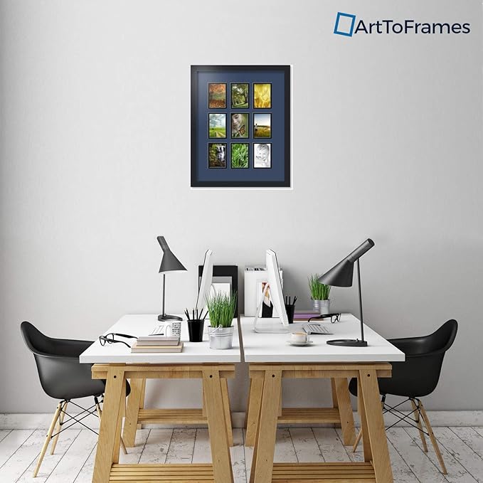 Art to Frames Double-Multimat-1045-837/89-FRBW26079 Collage Photo Frame Double Mat with 9-3.5x5 Openings and Satin Black Frame