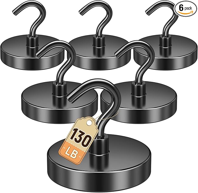 DURMATE Strong Magnetic Hooks, 130lbs Metal Magnet Hooks Heavy Duty for Hanging, Black Magnetic Hanger, Cruise Ship Essentials, Fridge Magnets for Camper Accessories, Locker Accessories, Key Holder