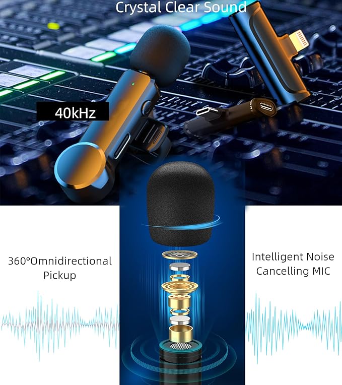 2 Pack Lavalier Microphone USB C Wireless Lav Mic for Android Phone Noise Canceling Mini Lapel Mic Type C for iPhone 15/16/17 Video Recording Vlog Tiktok