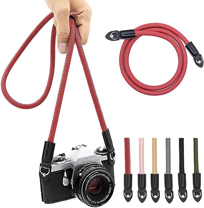 Camera Strap Vintage 100cm Nylon Climbing Rope Camera Neck Shoulder Strap for Micro Single and DSLR Camera(Red)