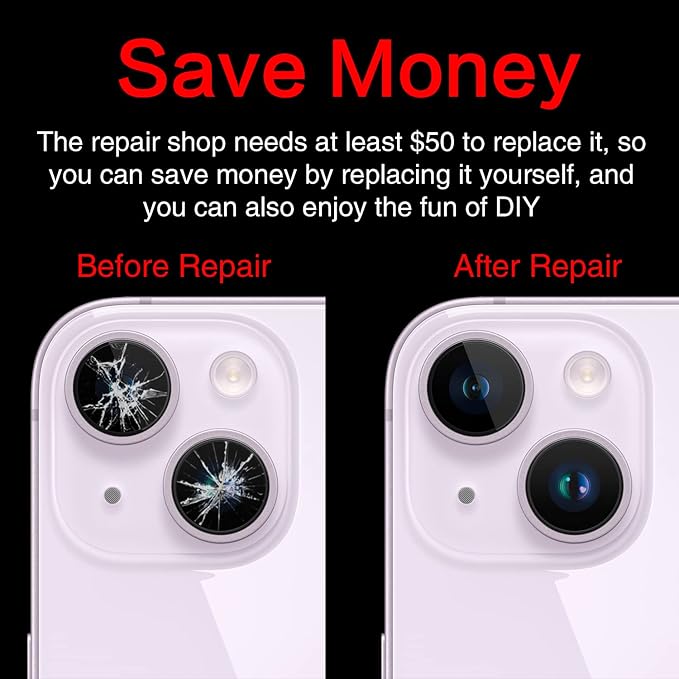 ASDAWN Back Rear Camera Lens Glass Replacement for iPhone 14 6.1 inch and 14 Plus 6.7 inch with Pre-Installed Adhesive, Back Lens Glass with Installation Manual + Repair Tool Set