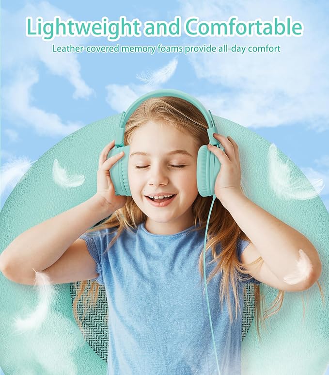 Kids Headphones with LED Lights for School, Upgrade USB Type C Kid Headphone with Microphone, Volume Limiter 85/94dB, Wired On Ear Headphones for Boys/Girls/Tablet/Travel -Green