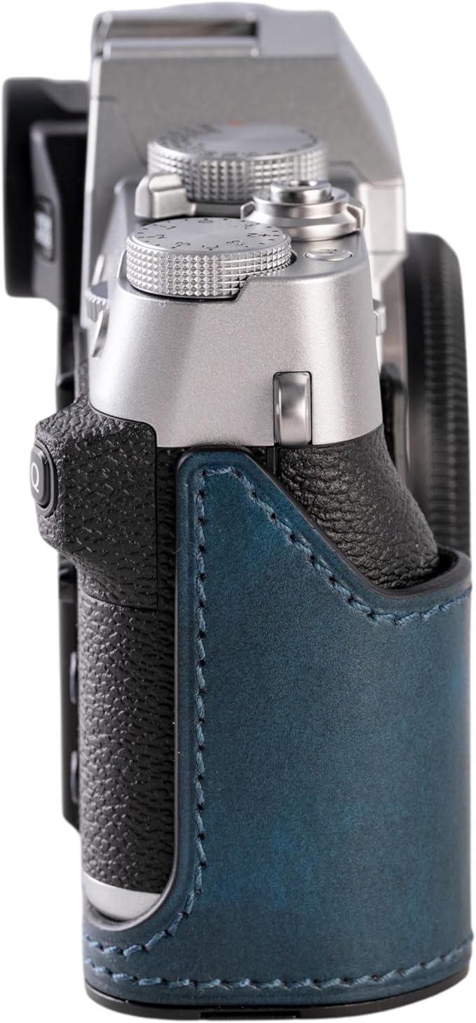 Handmade Genuine Leather Camera Half Case for FUJIFILM X-T30III /FUJIFILM X-T30III Camera Case/FUJIFILM X-T30III Case - Top Layer Cowhide Body + Metal Base Plate (Museum-C-Blue)