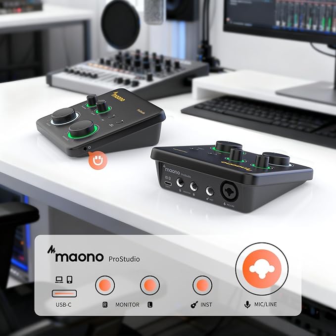 MAONO USB Audio Interface for PC: Interface with XLR Input 24-bit/192kHz Routing Software LOOPBACK ASIO Driver for Recording Music, Home-Studio, Guitar, Podcast, Streaming, DAW(PS22 Lite+PD100S)