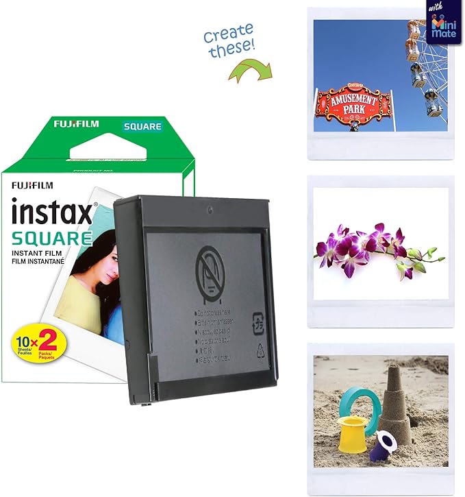 Fujifilm Instax Square SQ40 Instant Camera Black + 20 Instax Film Prints + More
