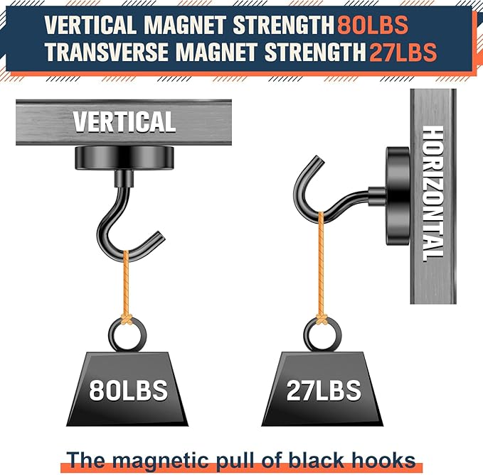 FINDMAG Magnetic Hooks Heavy Duty, 80lb+ Strong Magnetic Hooks for Cruise Cabins, Heavy Duty Magnets with Hook for Refrigerator, Black Magnet Hook for Classroom Kitchen Home 2026 Cruise Essentials