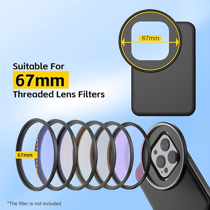 67mm Magnetic Lens Filter Mount Universal Magnetic Filter Clip Adapter Compatible for iPhone 16 Pro Max/16 Plus/15 Pro Max/15 Plus/14 Pro Max/14 Plus/13 Pro Max/12 Pro Max(No Filter)